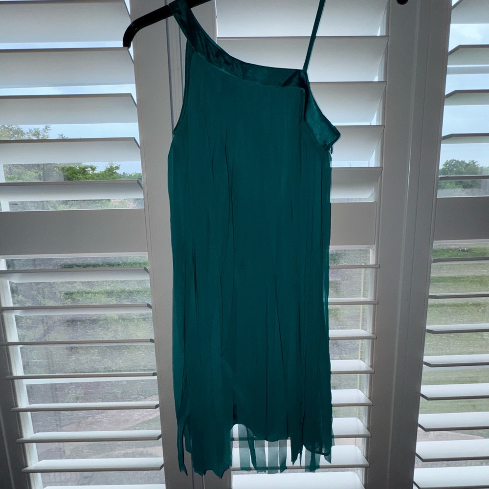 Aidan Matrix Vibrant Teal One Shoulder Cut Out Tassel Fringe Dress Size 4